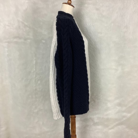 3.1 Phillip Lim Black White Colorblock Cable Knit Wool & Alpaca Chunky Sweater L - Picture 5 of 7